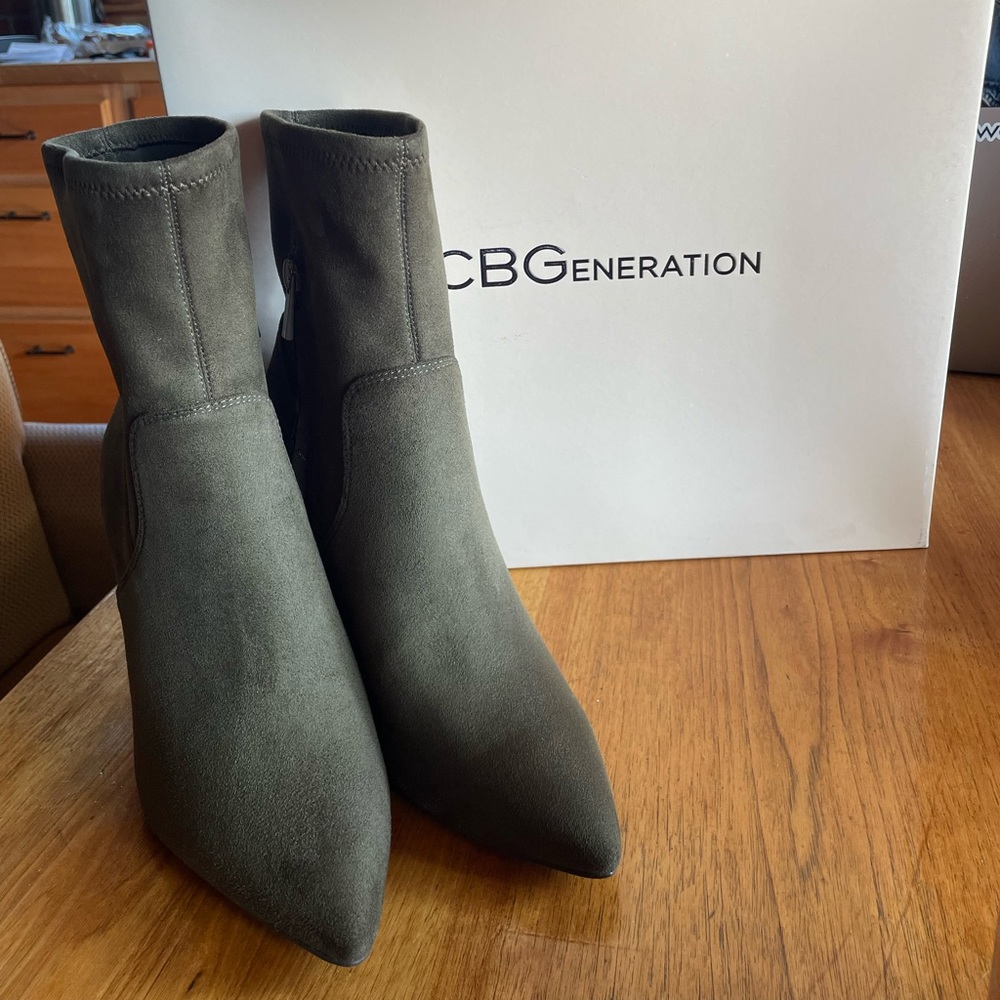 BCBG Green Suede Booties